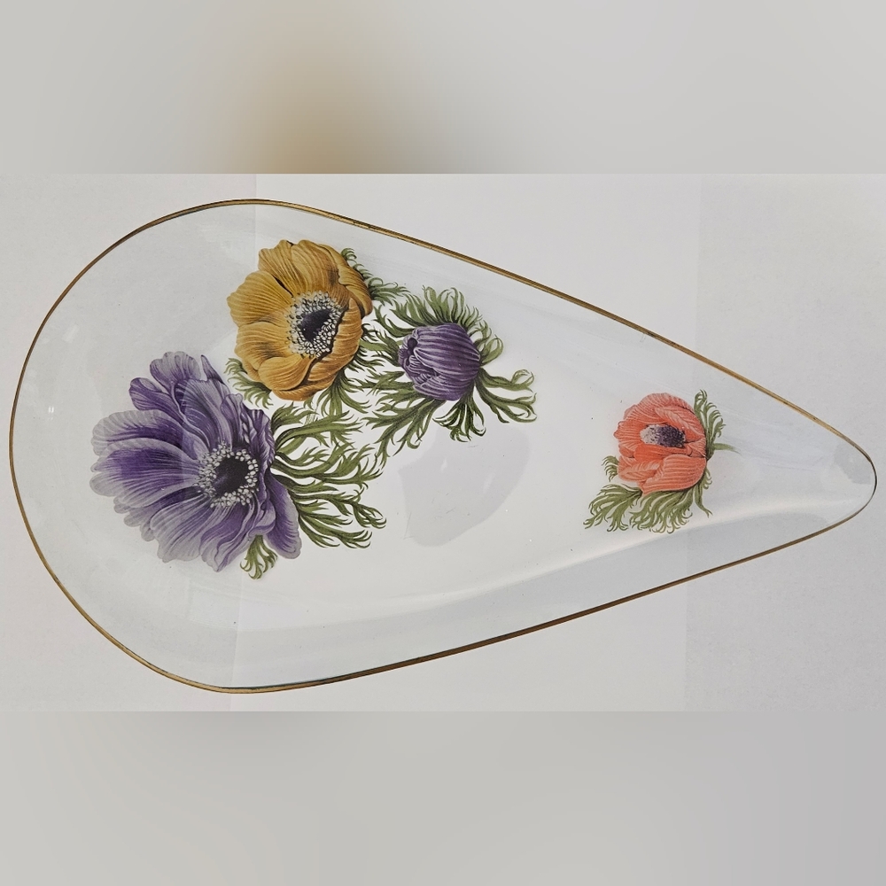 Vintage Hand-Painted Pilkington Chance Glass Plate Poppies Gold Rim England